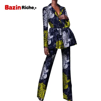 Jeseni Afriške Ženske Hlače Postavlja Nove Modne 2021 Dashiki Eleganten Set za Ženske Hlače & Jopič Plus Velikost Dame, Oblačila WY5282
