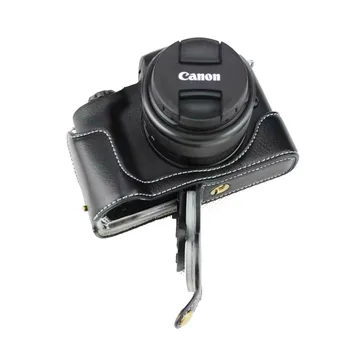 Novo Pravega Usnja za Fotoaparat torba Torba Za Canon EOS M50 M50 II EOS M50 Mark II Polovico Telesa Odprt Pokrov baterije Črne Kave Rjava