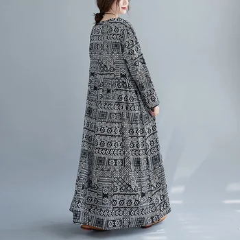 Dolg rokav bombaž perilo plus velikost letnik cvetlični za ženske priložnostne svoboden pomlad jesen obleka elegantna oblačila 2021 ženske obleke