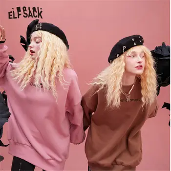 ELFSACK x NEIMY Harajuku Grafični Oversize Priložnostne Puloverju Majica Ženske 2020 Jeseni Vintag korejskem Slogu Girly Dnevni Vrh