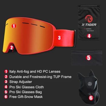 X-TIGER blagovne Znamke Sneg Snowboard Očala Moški Ženske Smučarska Očala Dvojne Plasti UV400 Anti-fog Velikih Smučarskih Masko, Očala Smučarska Očala