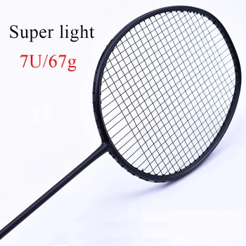 Super lahka 7U 67g Nanizani Badminton Lopar Black Strokovno Ogljikovih Badminton Lopar 28LBS brezplačno Prijemala in Manžeta