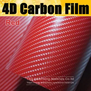 Visoko Kakovostno Rdeče 4D Ogljikovih Vlaken Vinil Zaviti Film Zračni Mehurček Prosto Za Avto dekoracijo s Velikosti:4