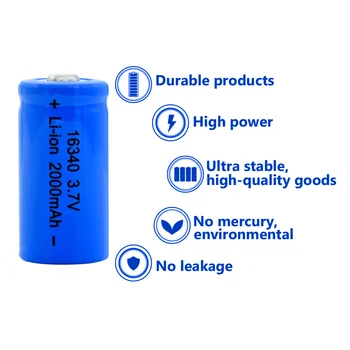 2/4/6/8/10x Modro Kožo Trajno 16340 CR123A CR17345 K123A DL123A zamenjajo Baterijo 3,7 V 2000mAh baterija Li-ion Baterije za ponovno Polnjenje