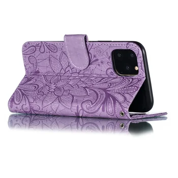 Za iPhone 11 Primeru Luksuznih Usnjena denarnica Za iPhone 7 8 XR XS Max 8 Plus 3D Reliefi Moda Mehko TPU Stojalo Reža za Kartico Primeru