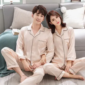 2020 Erkek Pijama Nekaj Ledu Svileno Pižamo Žensk Dolg Rokav Tanke Imitacije Jopico Moške južnokorejski Doma Oprema Ustrezala