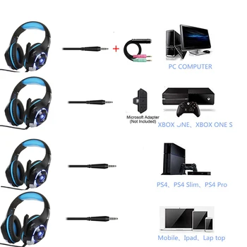 GM-1 Stereo PS4 Gaming Slušalke Globok Bas Slušalke +Gaming Mišk z Mikrofonom, LED Luč za Telefon, PC Gamer XOBOX Eno