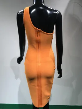 Čisto Nov 2020 Ženske Modni Seksi Eno Ramo Očesa Oranžna Povoj Obleko Oblikovalca Elegantne Večerne Slaven Stranka Obleko Vestido