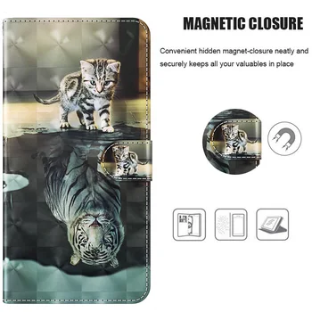 3D Mačka Tiger Usnje Knjiga Primer za Samsung Galaxy J3 J5 j7 2016 2017 pro J2 Pro J4 J6 J8 Prime A7 A8 A9 2018 Pokrov ležišča