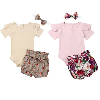Otroška Oblačila 2Pcs Komplet za Malčke Baby Dekle 0-18 M Kratek Rokav Romper+Hlače Oblačila Obleko Jumpsuit Oblačila