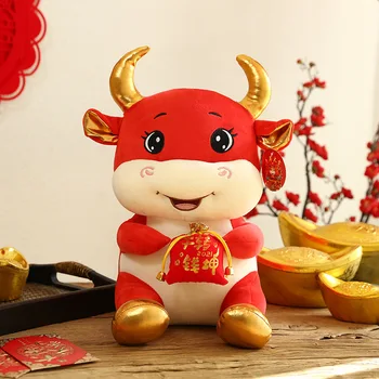 2021 Novo Leto Kitajski Zodiak Ox Goveda Plišastih Lutka Rdeče Mleko Krave Maskota Plišastih Lutka Obesek Desk Doma Decration Darilo