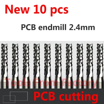 10pcs Karbida PCB CNC Graviranje Bitov Konec Rezkanje Rezalnik za rezanje izvrtajte luknjo endmill 2,4 mm Premer # ST3.2.410