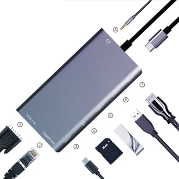 Vroče Usbc, Da Rj45 Lan 4K Hdmi Vga 2Usb 3.0 Sd Kartico v Režo za Bralnik 8 v 1 Tip C Dock Adapter Središče za Macbook za Samsung Huawei De