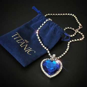 Titanik Srce Ocean Blue Srce, Ljubezen Večno Obesek Ogrlica z Titanik Uhani + Pasja Torba