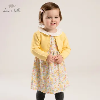 DBJ16673 dave bella pomlad baby dekle srčkan cvjetnim tiskanja mozaik obleko otroci in modnih stranka obleko otroci dojenčka lolita obleko