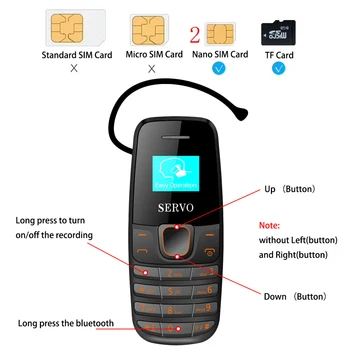 Original Telefon SERVO S09 Bluetooth Narečje mini Mobilnih Telefonov 0.66 palčni Majhen Zaslon GSM Nizko Sevanje Dual SIM Bluetooth Slušalke