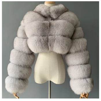 Naravni Kratek Pravi Lisica Krzno Jakna Ženske Zimske Outwear Cele Kože Resnično Lisica Krzno Plašč Slim Ženske Modni Fur Coats Plus Velikost