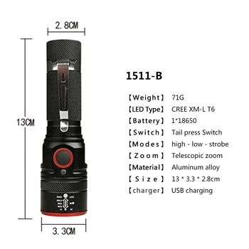 3800LM Led Svetilka USB Polnilna luč Bliskavice z usb XML T6 prenosni Zoomable Luč, 3-Načini baklo za 18650 baterije