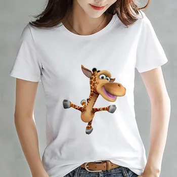 Majica s kratkimi rokavi Ženske kawaii žirafa natisnjeni beli Poletni tshirt Moda Hipster Harajuku Tanke oddelek srčkan T-shirt ženski zgornji deli oblačil