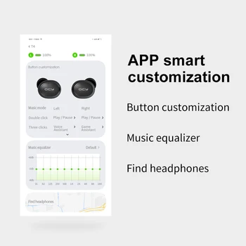 TWS Bluetooth V5.0 Športne brezžične slušalke APP Prilagajanje 3D Stereo slušalke Mini v Uho Dvojni Mikrofon Slušalke T4