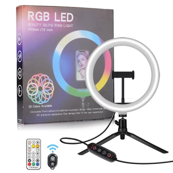Fotografija LED Selfie RGB Obroč Svetlobe 26 cm S stojalom Stepless Razsvetljavo Zatemniti S priključno postajo Glavo Za Ličila Video v Živo Studio