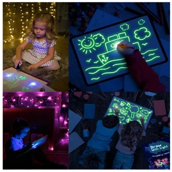 Čarobno Svetlobna Risalno Desko S Svetlobo-Zabavno Blok Odbor Fluorescentna Pero Ruski Angleški Light Up Igra Igrače Za Otroke