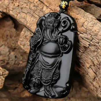 Naravni Obsidian Ročno izrezljane Guan Gong Guan Yu Srečo, Amulet Ogrlico, Obesek
