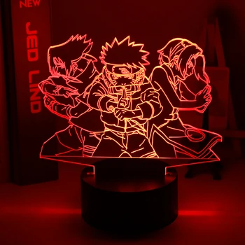 3d Noč Svetlobe Naruto Ekipa 7 Naruto Uzumaki Sakura Sasuke Slika Domov Dekoracijo LED Nočna Lučka Anime Darilo za Otroke Otrok Fantje
