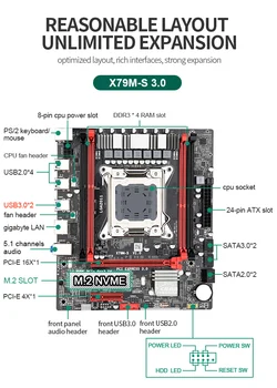 X79 M-E 3.0 matični plošči nastavite z Xeon LGA2011 E5 2640 4x4GB=16 GB DDR3 1333 ECC REG pomnilnik SATA3.0 M. 2, hladilnik