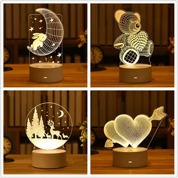 Ljubezen 3D Svetlobe Akril LED Nočna Lučka Valentinovo Darilo, Poročni Dekoracijo Srčkan Malo namizne Svetilke Nosi Darilo Velikonočni Okraski