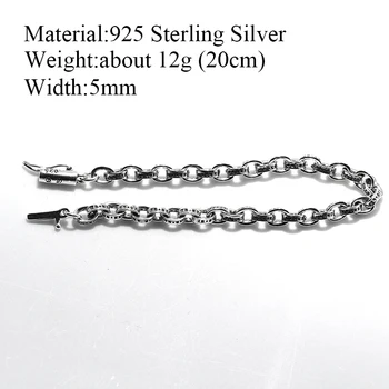 Resnična 925 Sterling Silver Zapestnice Moda Punk Strani Verige Za Moške In Ženske, Posebno Nakit Čar Zapestnico