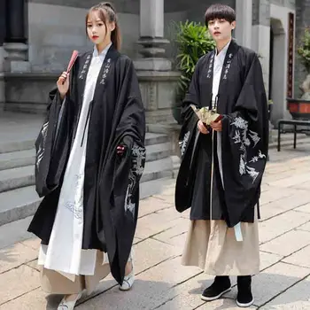 Plus Velikost 3XL Vezenje Hanfu Moški Ženske Tradicionalno Kitajsko Hanfu Fantasia Odraslih Cosplay Kostum Hanfu Črno Jakno Za Moške
