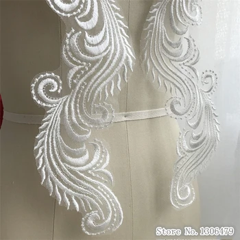 2pairs Novo Čipke Ravno Vezene Phoenix Obliž Poročno Obleko Dekoracijo DIY Pribor za Oblačila RS1446
