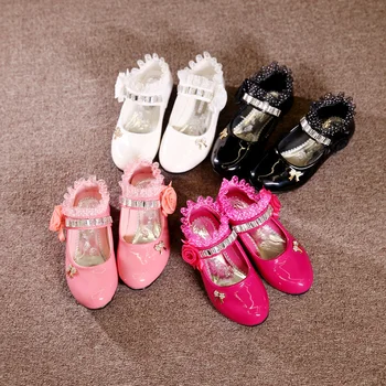 Otrok Elegantno Princesa Sandali Otroci, Dekleta, Poroka PU Usnje, usnjeni Čevlji z Visokimi Petami Stranka Obleko Beaded Čevlji Za Dekleta 4colors