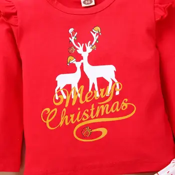 Nov Baby Božič Obleko Dekle Določa 3 KOS Dolg Rokav Jelen Top+Bowknot Suspender Krilo+Glavo Malo Dekliška Oblačila