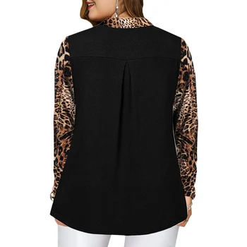 5XL Plus Velikost Ženske Vrhovi Leopard Tiskanja Bluze, Majice Dolgi Rokav Priložnostne Zadrgo Oblačila Mozaik Seksi Majico Letnik Bluzo