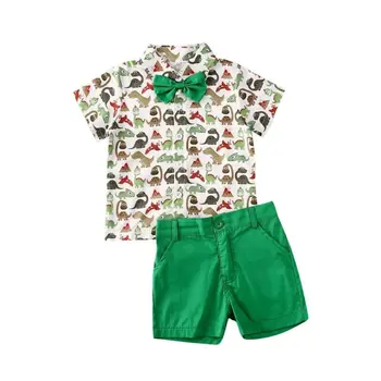 2020 poletje malčka fant obleko risanka dinozaver kratek sleeve majica + hlače modne Obleke