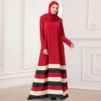 Siskakia Maxi Obleko Modne Mavrica Prugasta Mozaik Plus Velikost Obleke z Dolgimi Rokavi O Vratu, ohlapno Priložnostne Ženske Obleke Arabskem