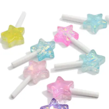 10Pcs Star Lollipop Flatback Smolo Cabochons Miniaturni Lutke Pribor Ponaredek Hrane Diy Obrti Scrapbooking Za Telefon Dekor