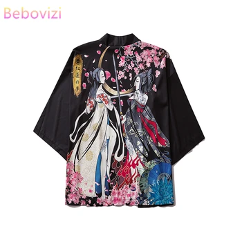 Phoenix Žerjav Kitajski Zmaj Tiskanja Harajuku Japonski Modni Kimono Ženske Moški Jopico Bluzo Haori Obi Azijskih Oblačila