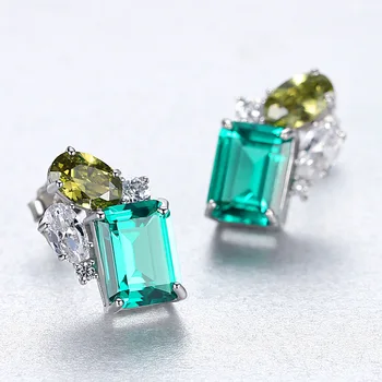 PANSYSEN 925 Sterling Srebro Smaragdno Peridot Diamond Gemstone, Poroke, Posla Stud Uhani Debelo Fine Nakit Darila