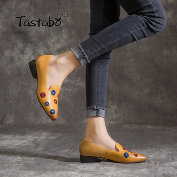 Tastabo Pravega Usnja Čevlji Ročno izdelani ženski čevlji z Nizko peto ženske čevlje Ravno ženske čevlje Multicolor vzorec