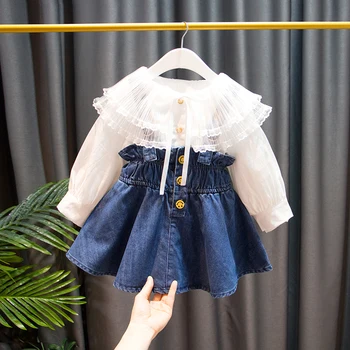 новорожденным детская нарядное одежда для девоч Poletje Bela Vrh + Traper Krilo Boutique Dva Kosa Obleke Malčka, Girl Obleke