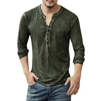 2020 Novo Henley T-majice Moške Trdna Dolg Rokav Modno Oblikovanje Slim Gumb Priložnostne Outwear Priljubljena Majica Za Moške 3XL