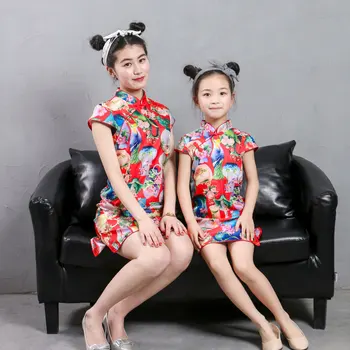 Mati Hči Otroci oblačila cheongsam poletje 2021 starš-otrok cheongsam mati obleke v veliki dekliška oblačila Tang obleko