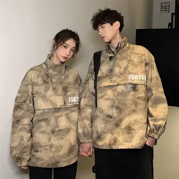 Mens korejski puloverju Jopiči in Črke Natisni Maskirno jakno 2020 jesenski modni trend Vrhovi Prevelik unisex windbreaker suknjič