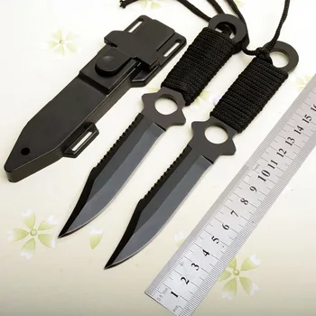Črna Barva Ameriški Padalec Reševalni Nož za Kampiranje Preživetje Noži Fiksno Rezilo Noža Lovski Nož Naravnost ABS Tulec