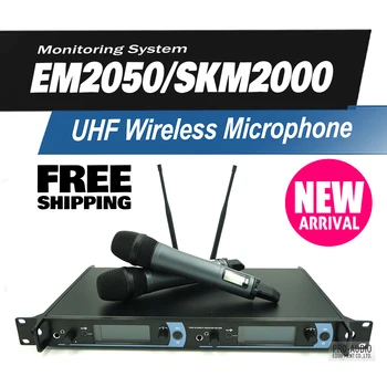 Brezplačna Dostava EM2050 Strokovno UHF Brezžični Mikrofonski Sistem z Dvojno SKM2000 Ročni Oddajnik Karaoke Microfone Mic