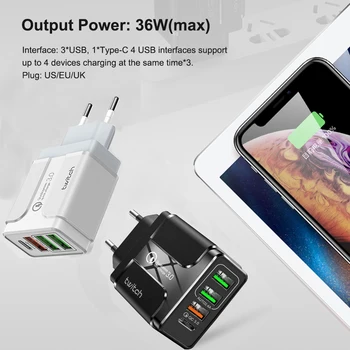 36W Multi Hitri Polnilnik PD Tip C USB Polnilec za Samsung iPhone Tablični QC 3.0 Hitro Polnilnik NAS EU UK Plug Adapter