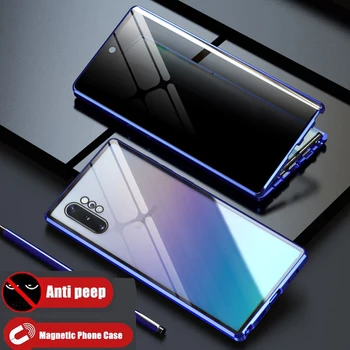360 Zasebnosti, Kaljeno Steklo Magnetno Ohišje Za Samsung S20 Ultra S8 S9 S10 Opomba 10 Plus A50 A70 Anti Peep Magnet Kovinski Primeru Telefon